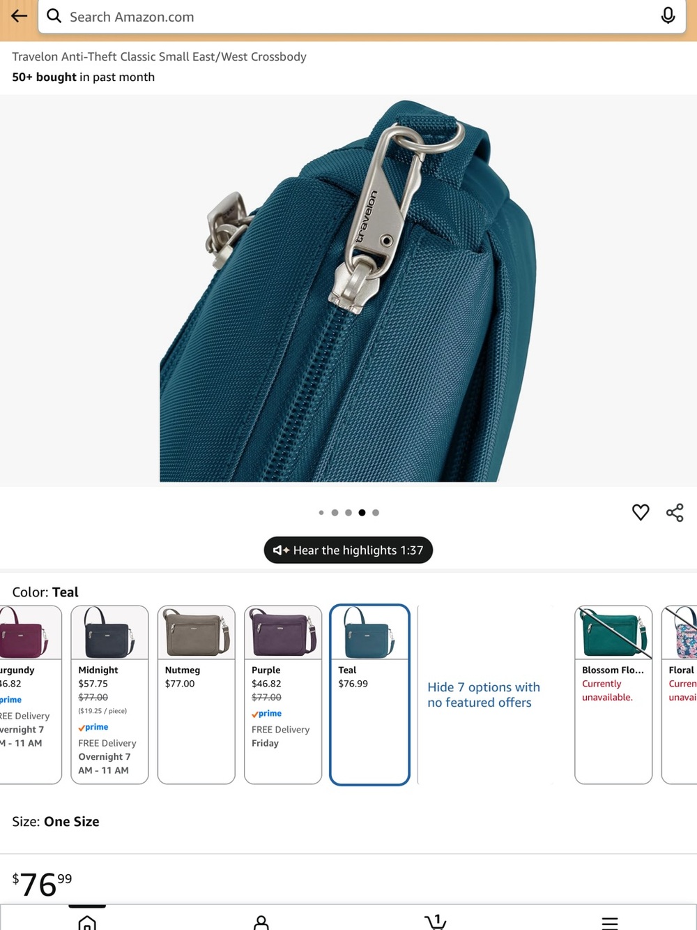 Travelon Teal Blue Crossbody Bag - Picture 7 of 10